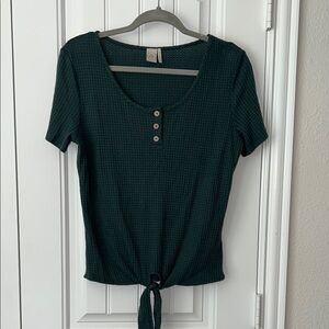 Paper Crane Dark Green Button-Front Tie Top